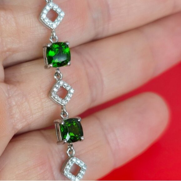 925 Sterling Slver Bracelet 7.5" with Natural Chrome Diopside Gem & Cz. - Picture 3 of 11